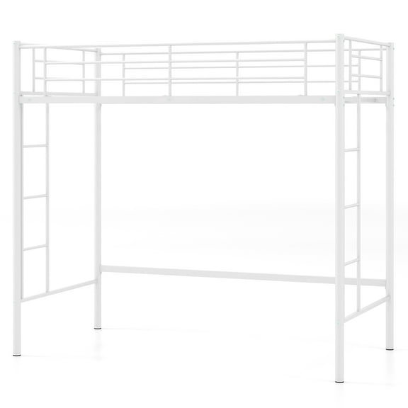 Gymax Twin Metal Loft Bed Frame w/ 2 Ladders Full-length Guardrail Space-Saving White