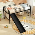 thumbnail image 1 of Gymax Twin Metal Loft Bed with Slide Guardrails Built-in Ladder Low Bed Frame Black, 1 of 10