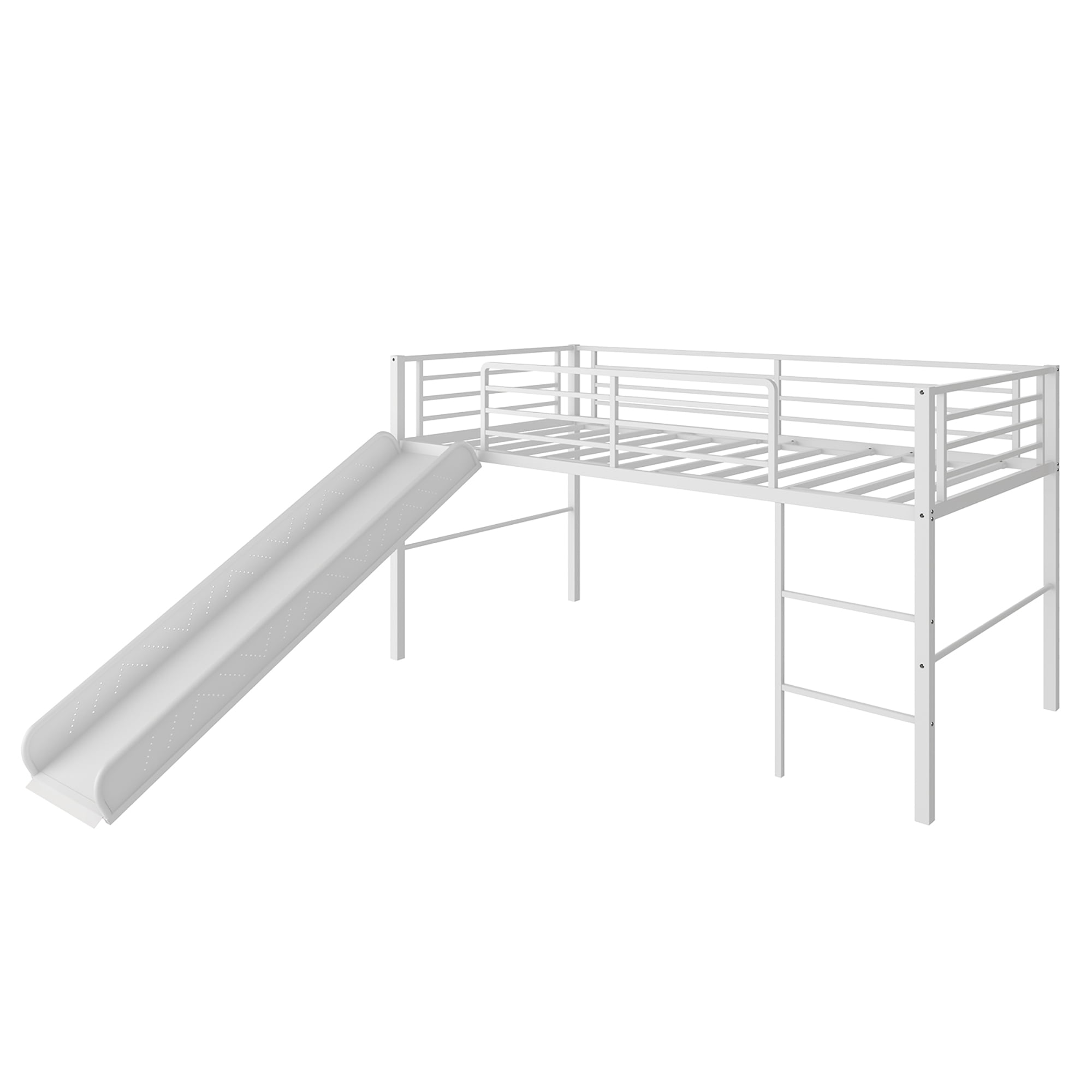 Gymax Kids Twin Metal Loft Bed with Slide, Guardrails, Built Gymax Kids Twin Metal Loft Bed with Slide, Guardrails, Built