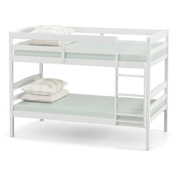 Gymax Twin Over Twin Bunk Bed Wooden Convertible Into 2 Beds High Guardrails White