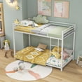thumbnail image 1 of Gymax Twin Over Twin Low Metal Bunk Bed with Ladder Guardrails for Teens Adults White, 1 of 9