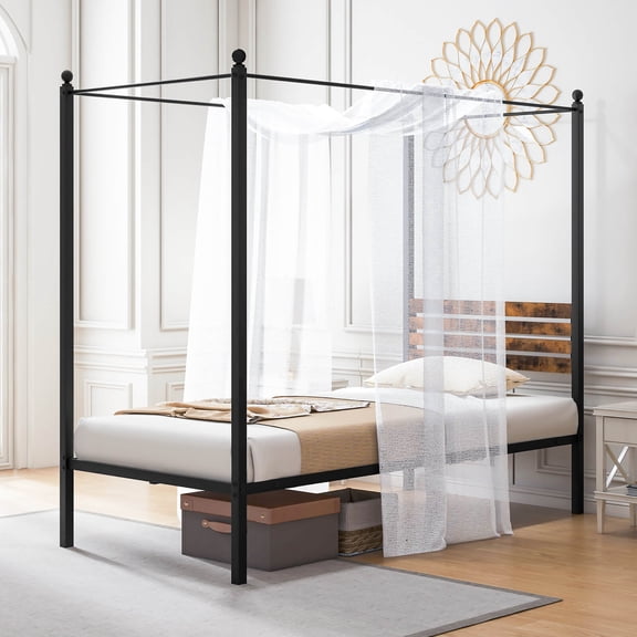 Gymax Twin Size 4-Post Canopy Bed Frame Rustproof Metal Noise-free with Foot Pads