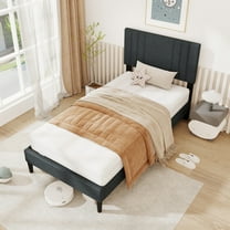 Gymax Twin Size Bed Frame w/ Vertical Channel Tufted Headboard & Wooden Slats