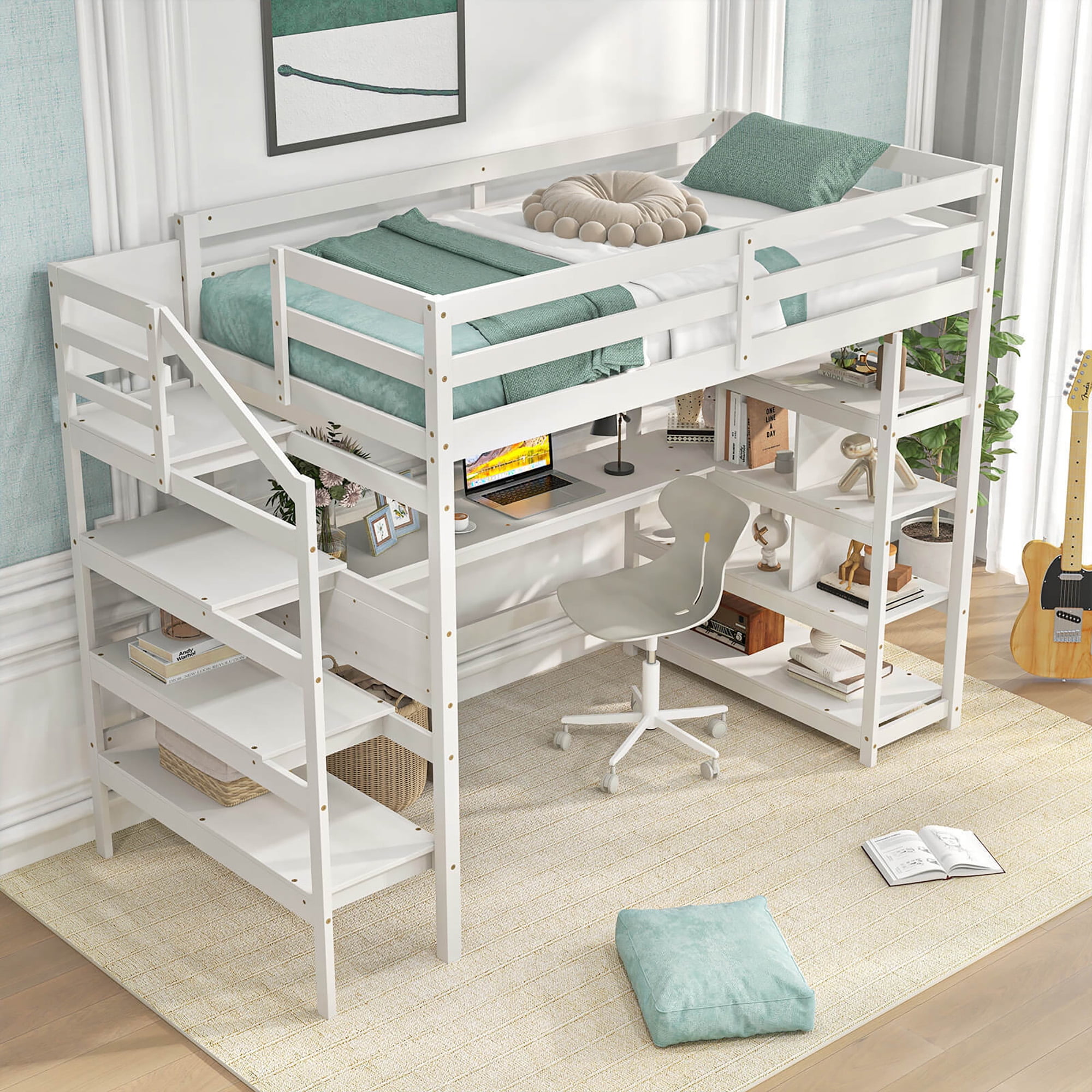 Twin Loft Bed With Desk And Stairs