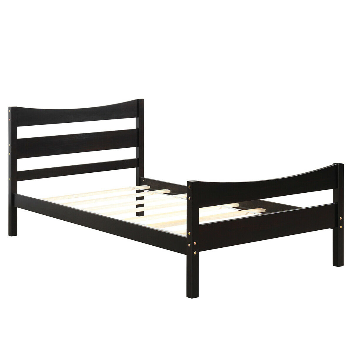 Gymax Twin Size Platform Bed Frame Foundation w/Headboard &Wood Slat Support Espresso