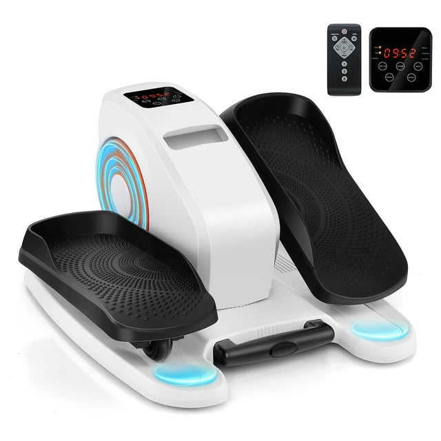Gymax Under Desk Elliptical Machine w/ Display Monitor Remote Control for Home Office White