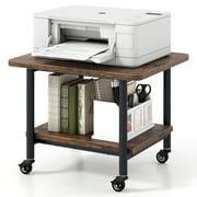 Gymax Under Desk Printer Stand 2-Tier Mobile Printer Table w/ Storage Shelf Lockable Wheels