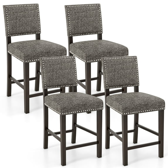 Gymax 4PCS Upholstered Bar Stools 26 Inch Counter Height Chairs w/ Sponge Cushions