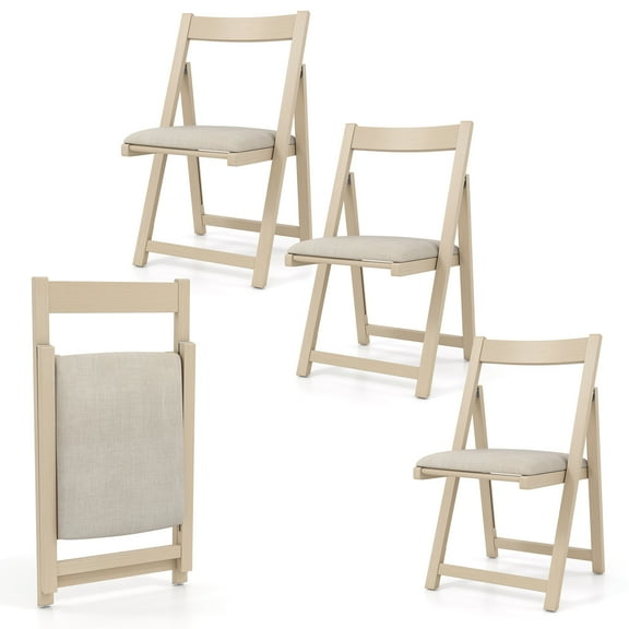 Gymax Upholstered Dining Chair Set of 4 w/ Curved Backrest Rubber Wood Frame Beige