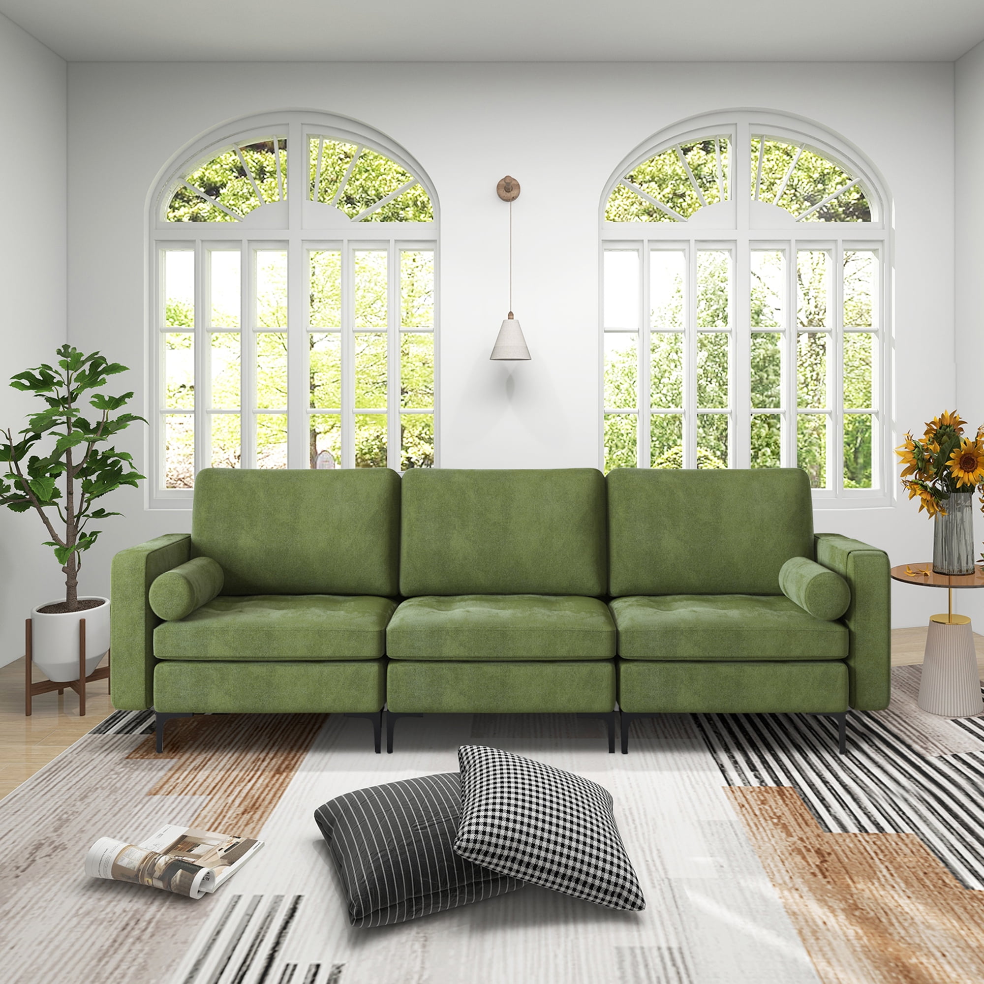 Gymax Upholstered Modular 3Seater Sectional Sofa Couch w/ 2 Bolsters