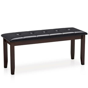 Gymax Upholstered PU Dining Room Bench Solid Wood Button Tufted Dining Room Bench