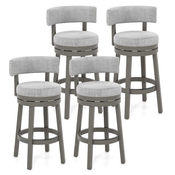 Gymax Upholstered Swivel Round Seat Bar Height Stools, Gray (Set of 4)