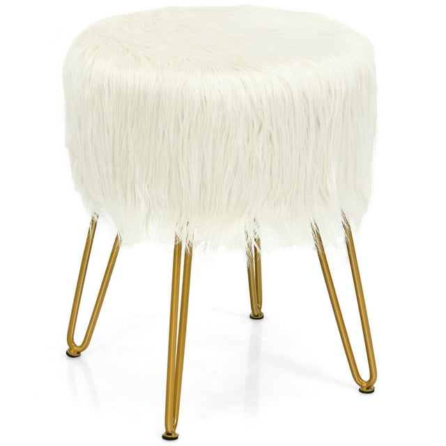 Gymax Small Bedroom Armless Furry Vanity Chair, Fluffy Padded Seat