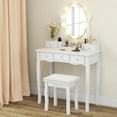 thumbnail image 1 of Gymax Vanity Desk Set w/ Lighted Mirror Makeup Table Vanity Dresser w/ 10 LED Light Bulbs White, 1 of 10