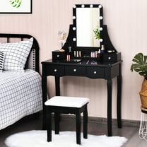 Gymax Vanity Dressing Table Set w/Removable Box &10 Dimmable Bulbs Touch Switch Black