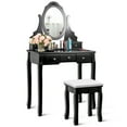 thumbnail image 1 of Gymax Vanity Jewelry Wooden Makeup Dressing Table Set with Stool Mirror & 5 Drawers Black, 1 of 10