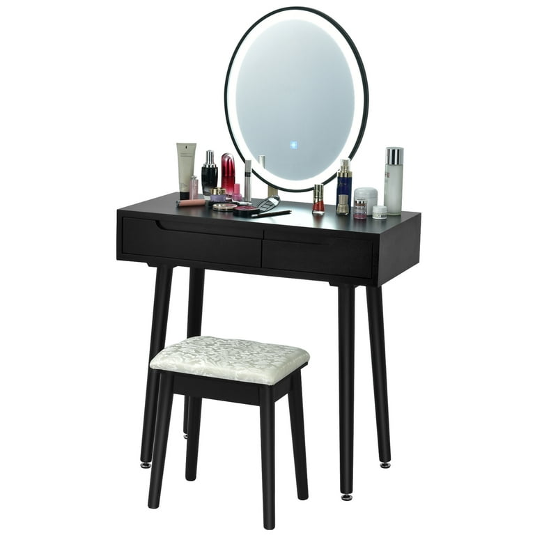 Gymax Vanity Makeup Dressing Table Set w/ Touch Screen Padded