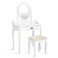 thumbnail image 1 of Gymax Vanity Wood Makeup Dressing Table Stool Set w/ Drawer & Mirror Jewelry Desk White, 1 of 10