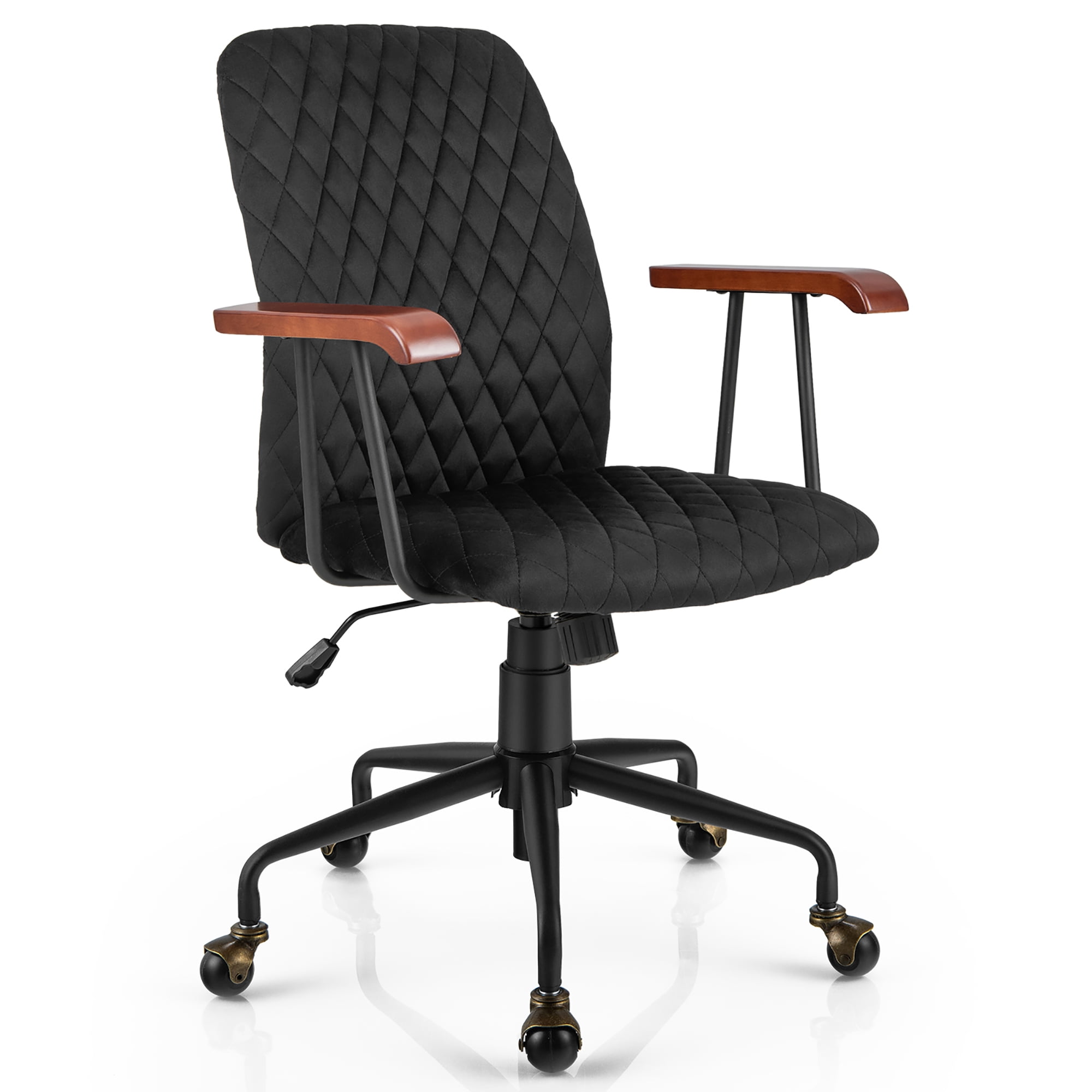 Gymax Velvet Home Office Chair Swivel Adjustable Task Chair w/ Wooden