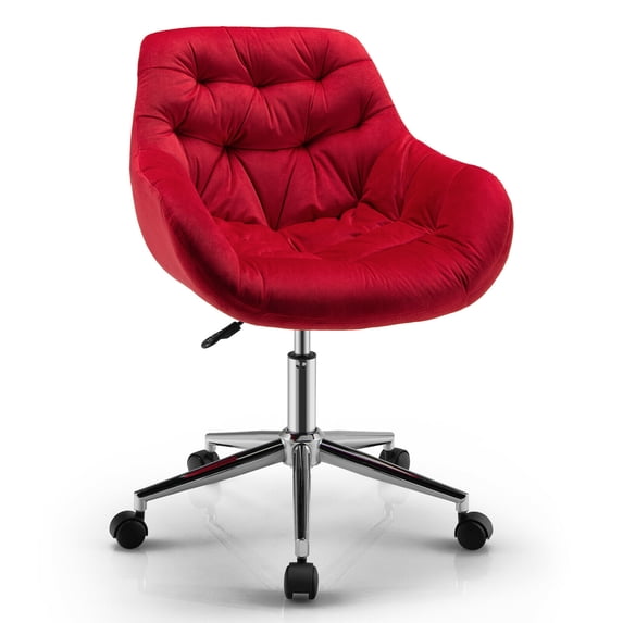 Gymax Velvet Leisure Arm Chair Adjustable Accent Office Swivel Task Chair Red