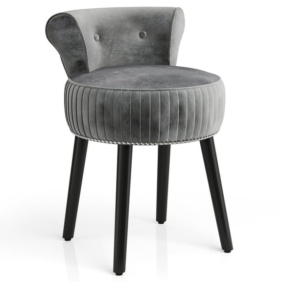 Gymax Velvet Vanity Chair w/ Back Tufted Low Back & Solid Wood Legs for Bedroom Gray