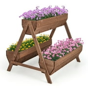 Gymax Vertical Raised Garden Bed Wood Tiered Plant Stand w/ 3 Planter Containers