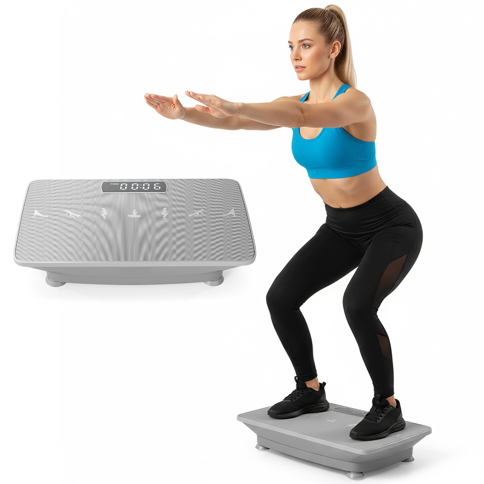 Gymax Vibration Plate Exercise Machine w/ Gravity Sensor Remote Control Bluetooth Grey