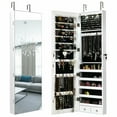 thumbnail image 1 of Gymax Wall & Door Mounted Mirrored Jewelry Cabinet Storage Organizer W/ Lights&Drawer White, 1 of 8