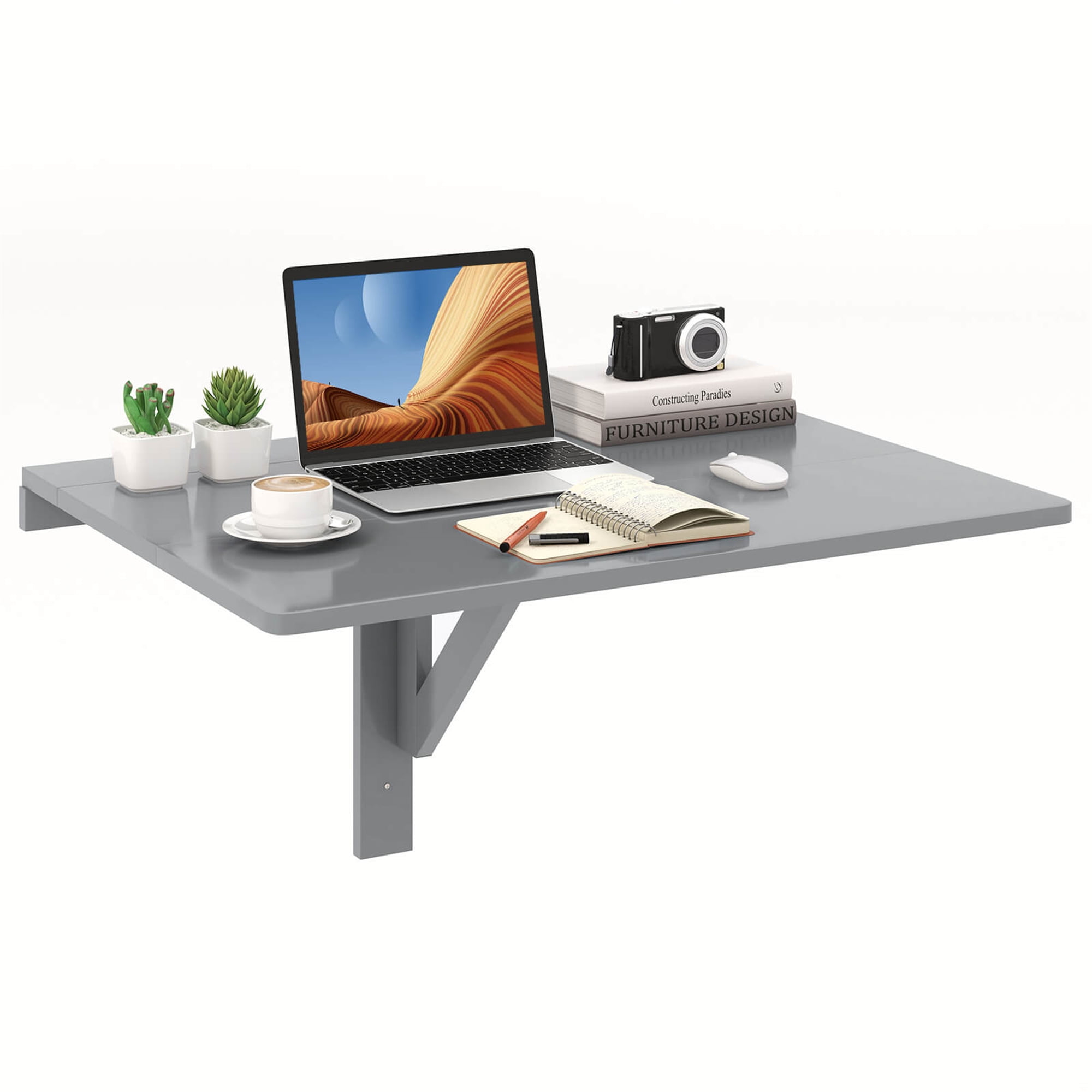 Gymax Wall-Mounted Drop-Leaf Table Floating Folding Desk Space Saver ...