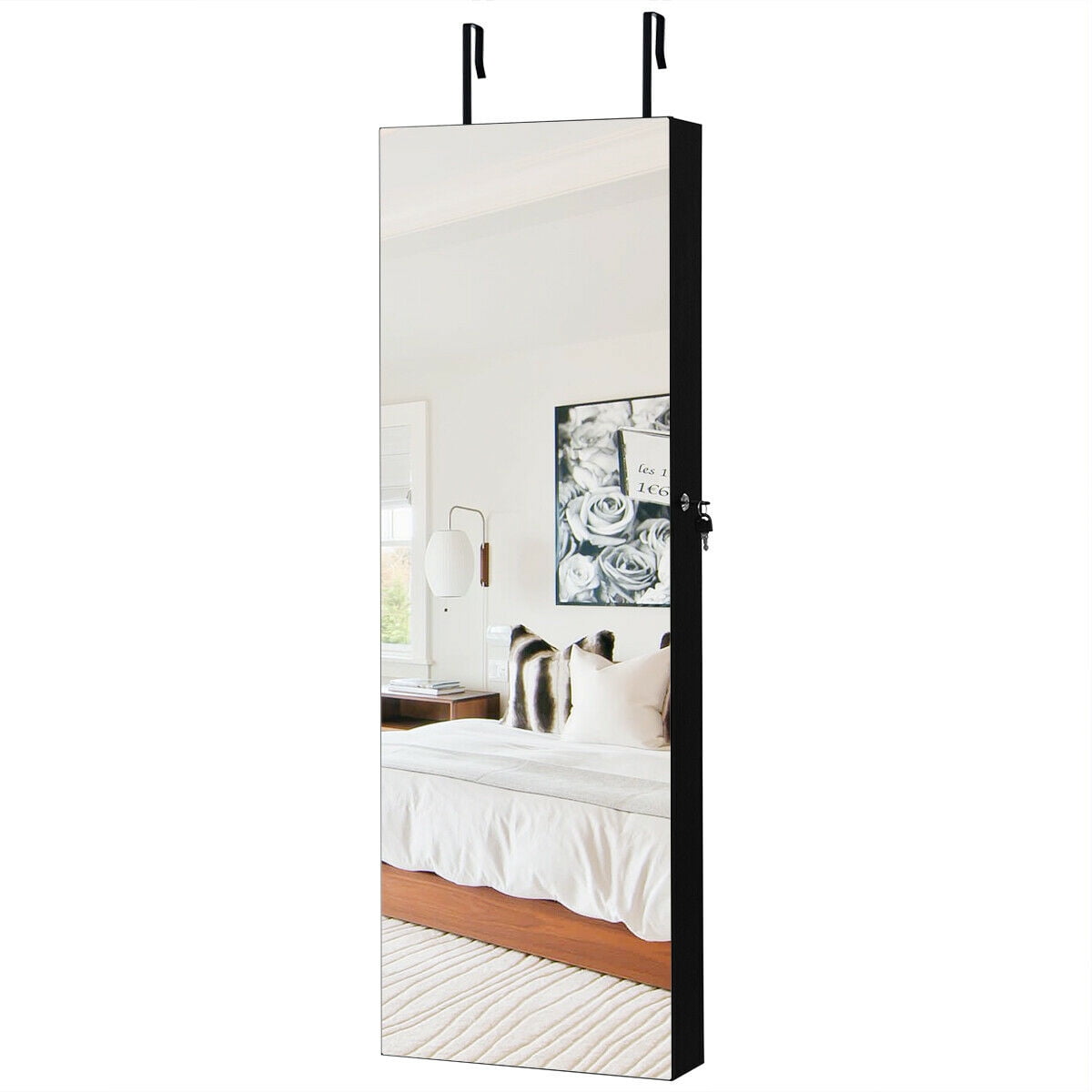 Gymax Wall-Mounted Jewelry Case Organizer with Lockable Storage, Full ...