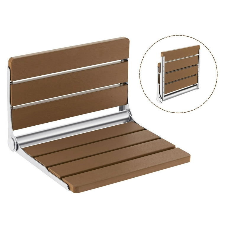 Gymax Waterproof HIPS Foldable Shower Bench Wall Mounted 16 x14 Versatile Seat Brown