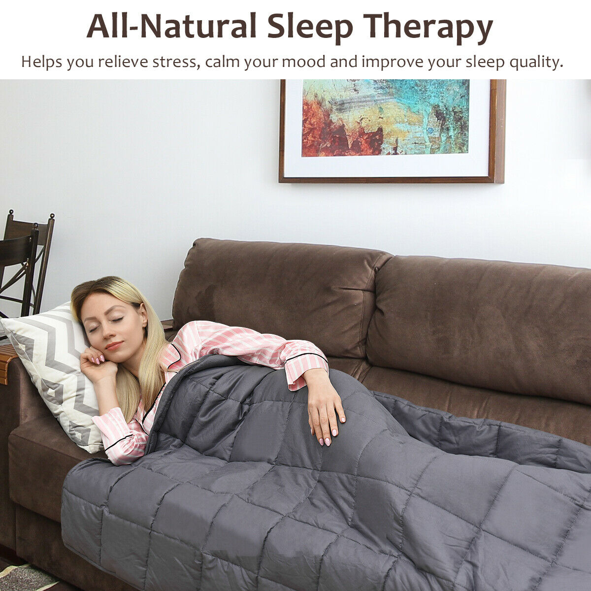 Gymax Weighted Blanket 7 lbs Twin /Full Size Cotton Blanket Glass Beads