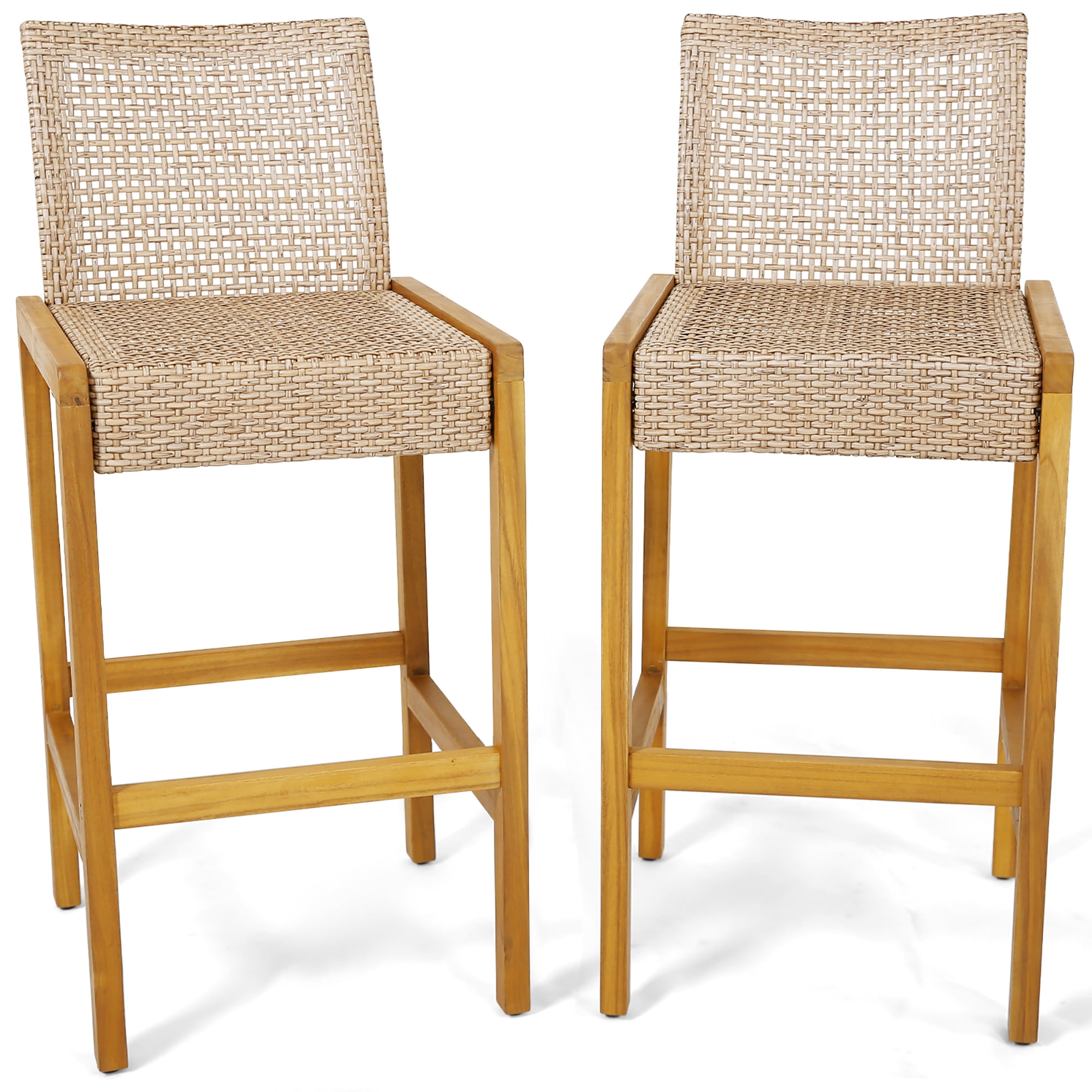 Gymax 2-Set Wicker Patio Bar Stools with Ergonomic