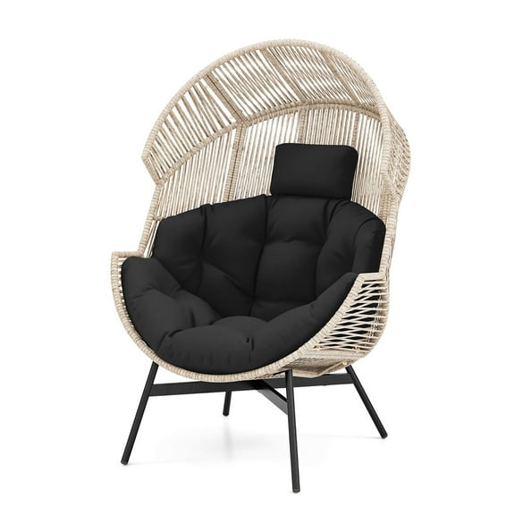 Gymax Wicker Stationary Egg Chair Lounge Basket Sofa Chair w/ Heavy-Duty Metal Frame Black