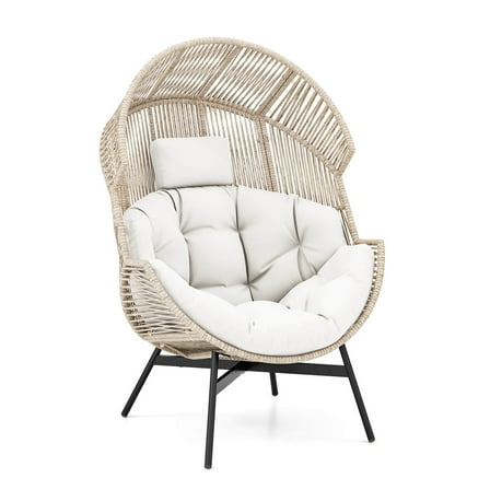 Gymax Wicker Stationary Egg Chair Lounge Basket Sofa Chair w/ Heavy-Duty Metal Frame White