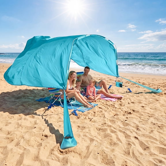 Gymax Wind Powered Beach Tent 100 Sq.ft up to 8 People Portable Sun Shelter Canopy Blue