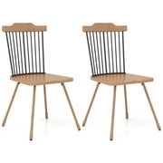 Gymax Windsor Chair Set of 2 Metal Legs Supported Dining Chair Farmhouse Armless Chair