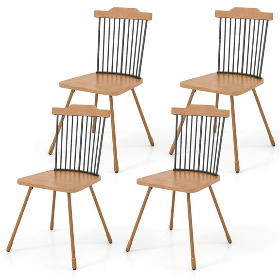 Gymax Windsor Chair Set of 4 Metal Legs Supported Dining Chair Farmhouse Armless Chair