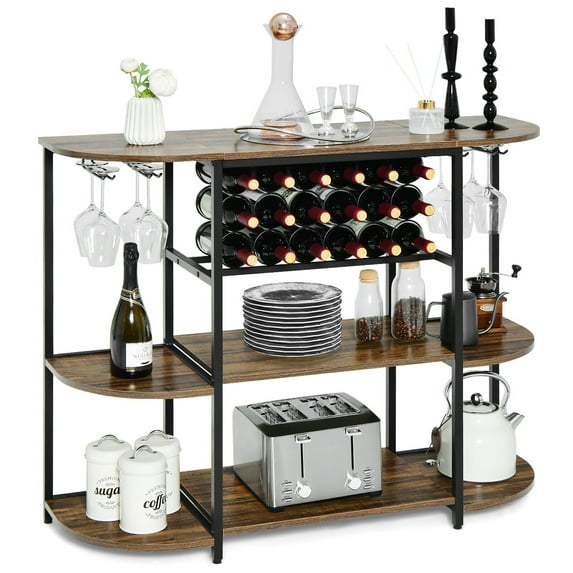 Gymax Wine Rack Table Coffee Bar Cabinet Freestanding Liquor Stand Glass Holder Rustic