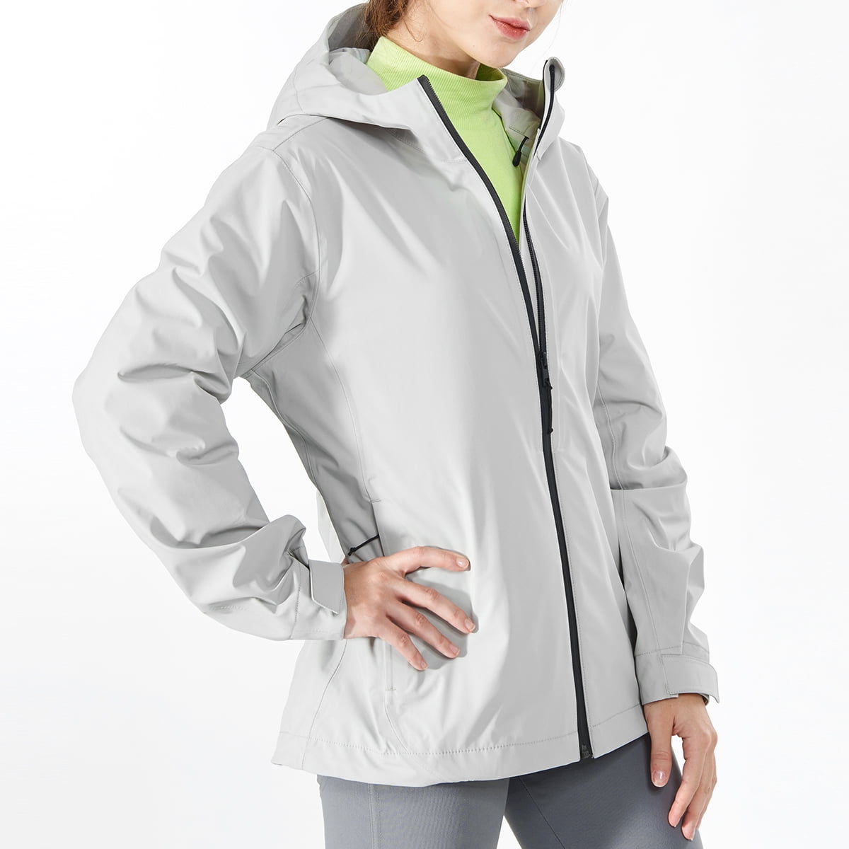 Gymax Women Waterproof Jacket Hooded Coat w Cuff Camping Gray Size L