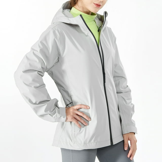 Gymax Women' Waterproof Jacket Hooded Coat w/Cuff Camping Gray Size M