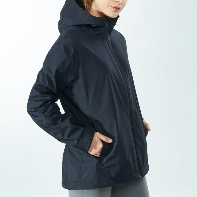 Gymax Women' Waterproof Jacket Hooded Coat w/Cuff Camping Navy Size L