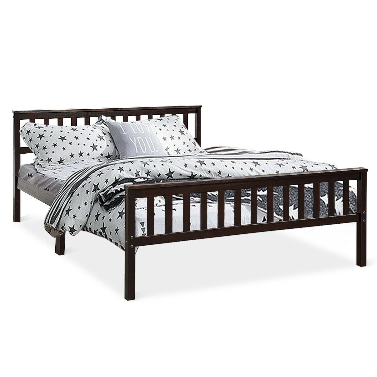 Gymax Wood Bed Frame Wood Slats Support Platform W/ Headboard &Footboard Queen Size