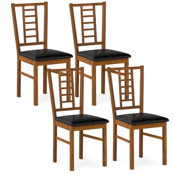 Gymax Wood Dining Chairs Set of 4 w/Rubber Wood Frame Padded Seat Slatted Backrest Walnut