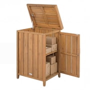 Gymax Wood Package Delivery Box w/Openable Lid Removable Shelf Side Door Gas Rod
