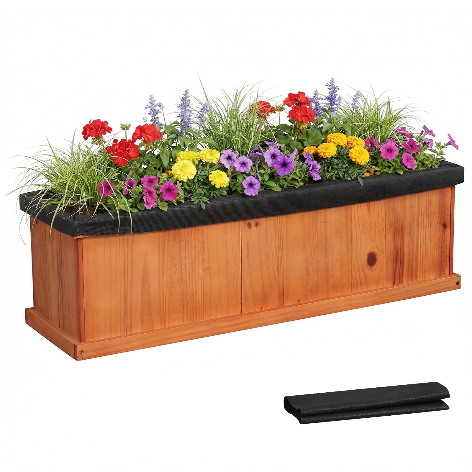 Gymax Wood Raised Garden Bed w/Drainage Holes & Liner for Flowers Vegetables Herbs
