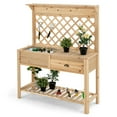 thumbnail image 1 of Gymax Wood Raised Garden Bed w/ Trellis Elevated Planter Box w/ Storage Shelf and Drawer, 1 of 10