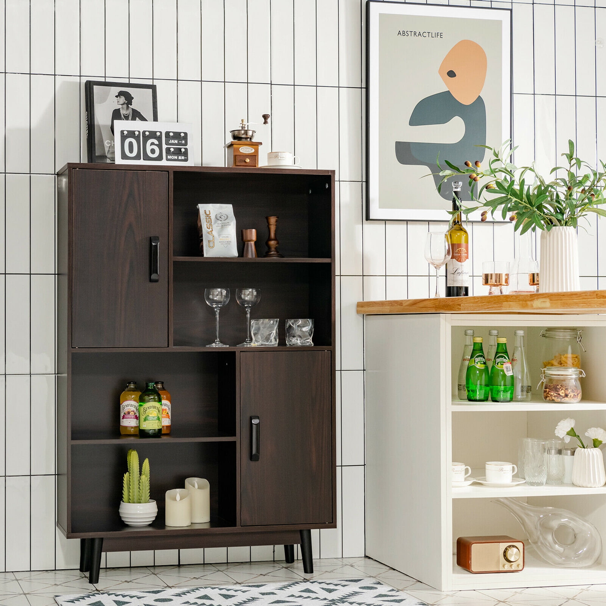 Gymax Wood Storage Cabinet with 2 Doors, Brown