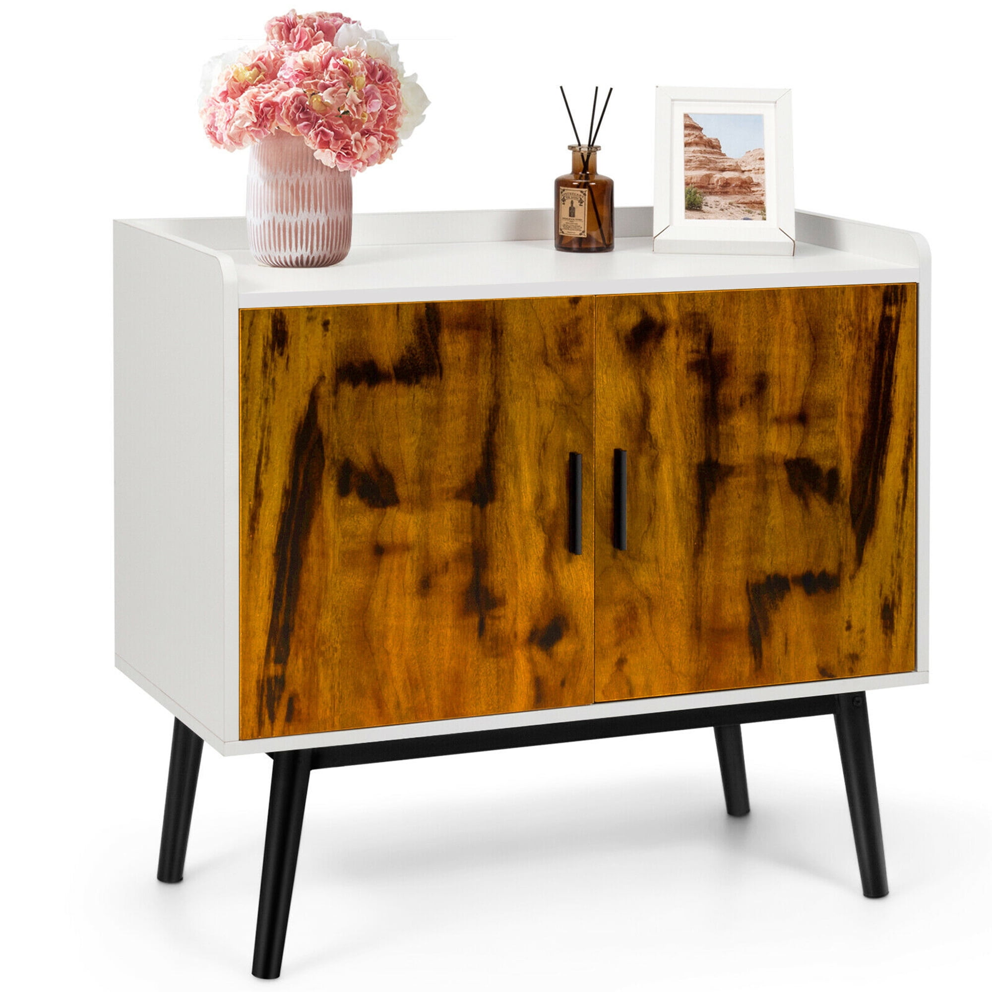 Gymax Sideboard Buffet Storage Cabinet w/2 Door Metal Legs Accent Cabinet 32In