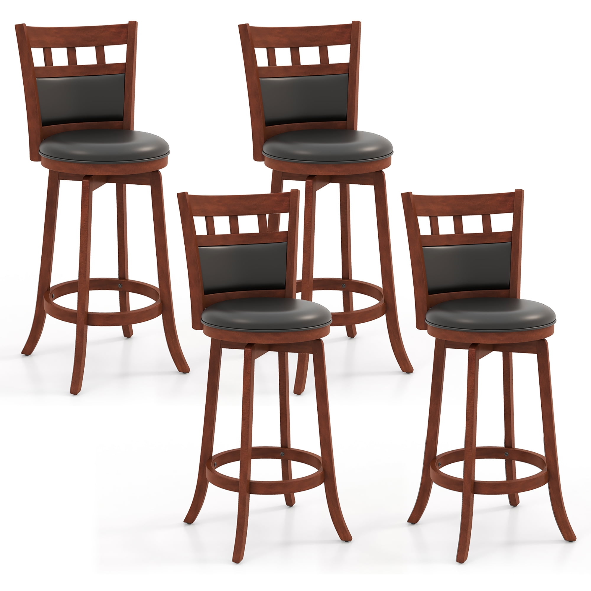 Gymax Wood Swivel Bar Stools Set of 4 w/ Faux Leather Upholstered Seat & Back